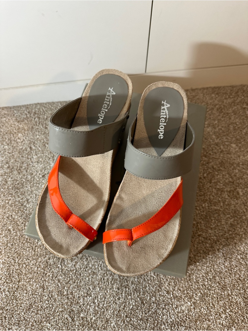 Antelope Women's Gray Slide Sandals with Orange Toe Strap